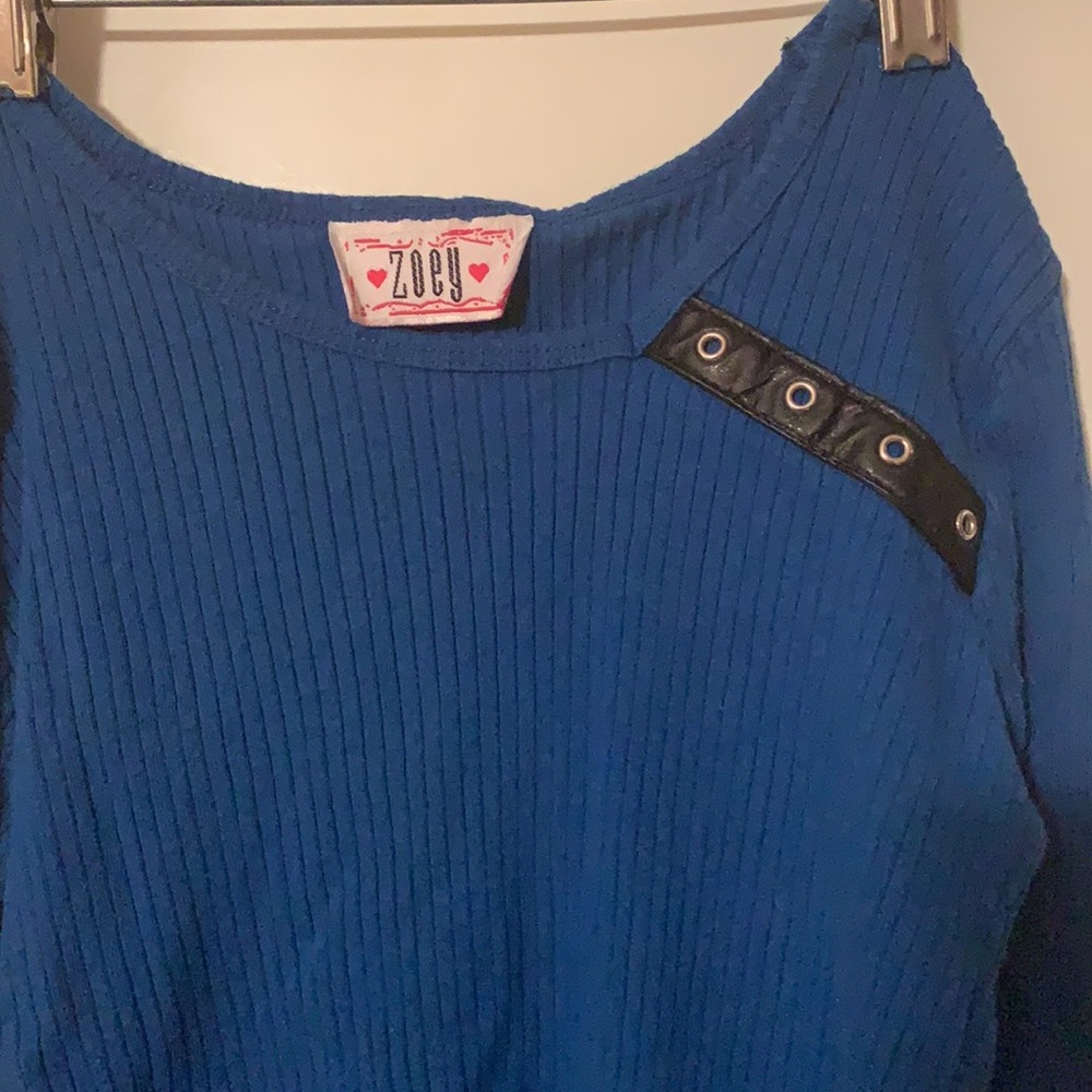 Zoey Blue Ribbed Top! - Picture 2 of 6